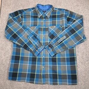 John Blair Flannel Shirt Men Large Plaid Long Sleeve Button Up Blue